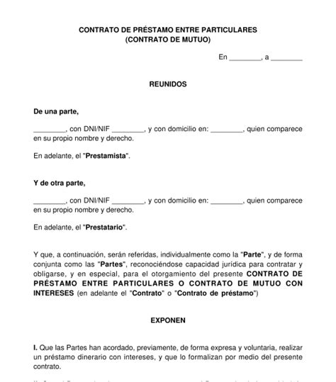 persona particular que preste dinero|Contrato de Préstamos entre Particulares 